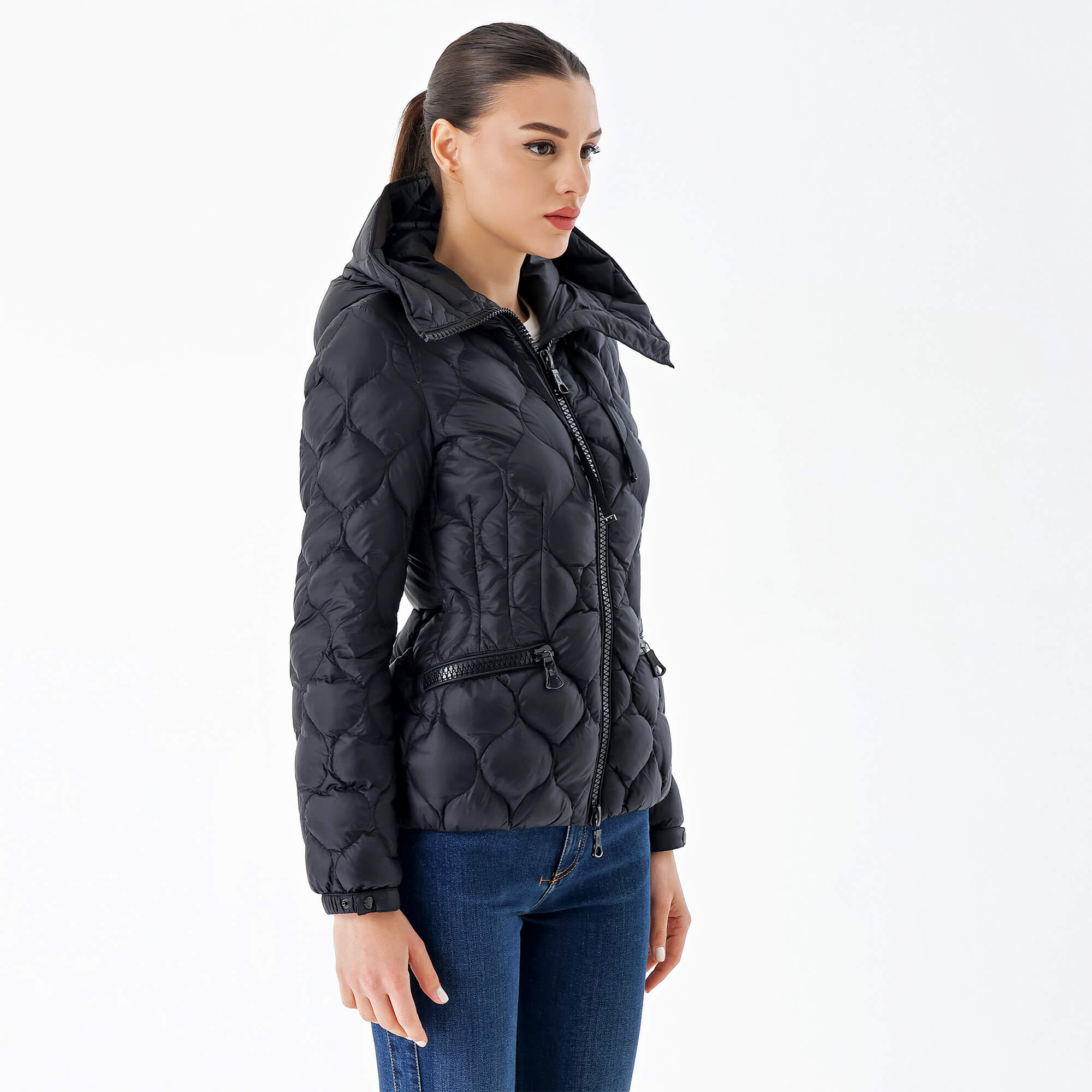 Moncler-Black Quilted Puffer Hoodied Coat